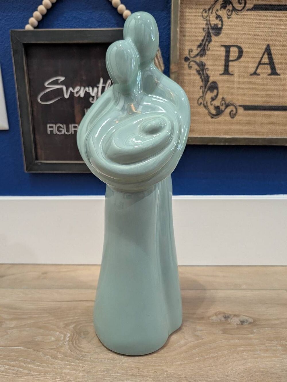 VTG Haeger "Loving Family" Ceramic Statue 16 in Large Sage Green Family Baby